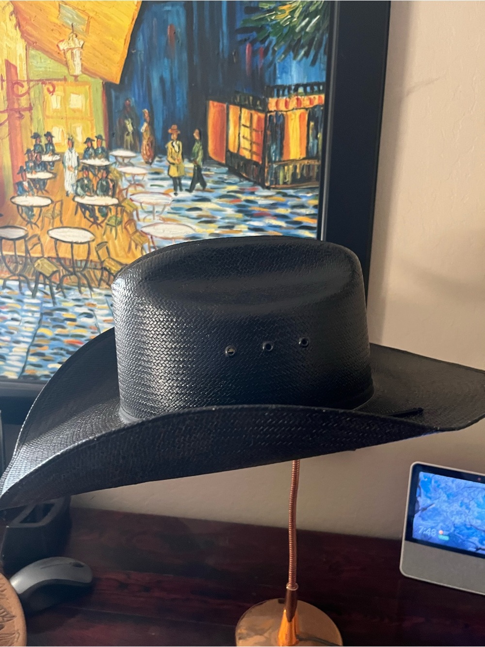 Men's Black Straw Cowboy Hat - Classic Western Style - Picture 3 of 5